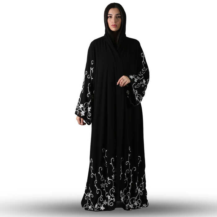 عباية كلوش تطريز اوف وايت