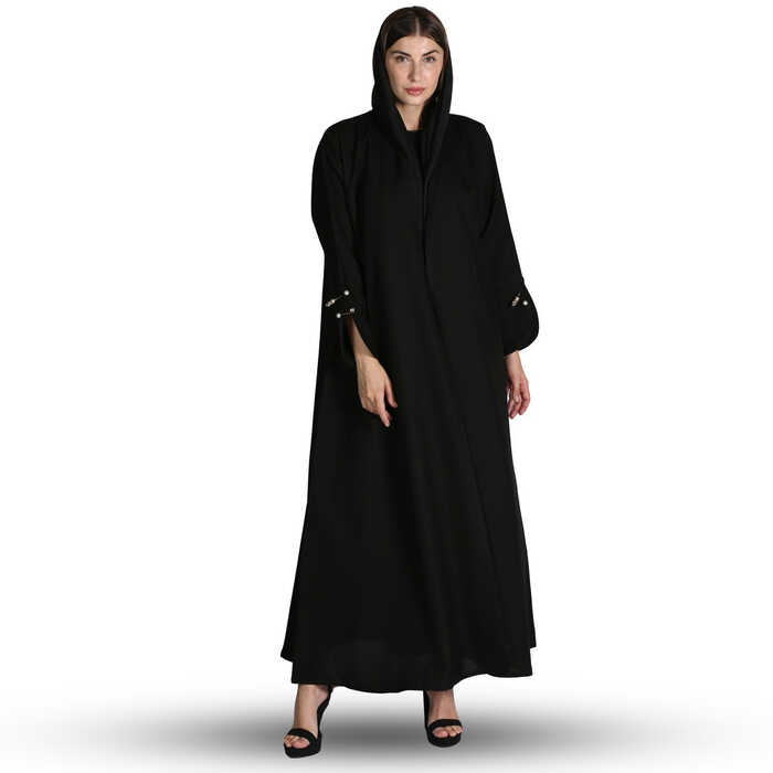 عباية كتان بأكمام مشبك ذهبي