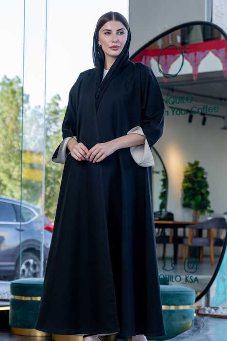 عباية كتان بأكمام بيج